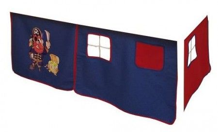 Vorhang Hochbett, Kinderbett Pirat blau rot Stoff 3-teilig incl.Kebeklett