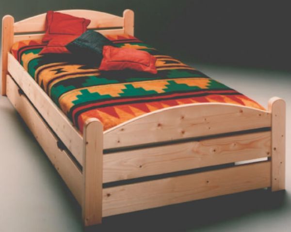 Bett mit Bettkasten und Rollrost Kiefer massiv lackiert